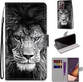 Voor Samsung Galaxy Note20 Ultra Gekleurde Tekening Cross Textuur Horizontale Flip PU Lederen Case met Houder & Kaartsleuven & Portemonnee & Lanyard (Zwart-witte Leeuwenkop)