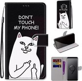 Voor Samsung Galaxy S9 + Gekleurde tekening Cross Texture Horizontale Flip PU lederen tas met houder & kaartsleuven & portemonnee & lanyard (middelvinger witte kat)