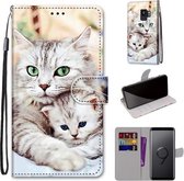 Voor Samsung Galaxy S9 Gekleurde Tekening Cross Textuur Horizontale Flip PU Lederen Case met Houder & Kaartsleuven & Portemonnee & Lanyard (Big Cat Hugging Kitten)