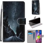 Voor Samsung Galaxy M51 Gekleurde Tekening Cross Textuur Horizontale Flip PU Lederen Case met Houder & Kaartsleuven & Portemonnee & Lanyard (Mountain Road Sterrenhemel)