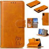 Voor Samsung Galaxy S20 FE reliëf Happy Cat patroon horizontale flip lederen tas met houder & kaartsleuven & portemonnee (geel)