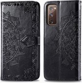 Voor Galaxy S20 FE / S20 Lite Mandala Bloem Reliëf Horizontale Flip Leren Case met Beugel / Kaartsleuf / Portemonnee / Lanyard (Zwart)