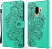 Voor Samsung Galaxy S9 + pauw reliëf patroon horizontaal flip lederen tas met houder & kaartsleuven & portemonnee & lanyard (groen)