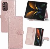 Voor Samsung Galaxy Z Fold2 Mandala Bloem Reliëf Horizontale Flip Leren Case met Beugel / Kaartsleuf / Portemonnee / Lanyard (Rose Goud)