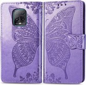 Voor Xiaomi Redmi 10X Pro / 10X Butterfly Love Flower Reliëf Horizontale Flip Leren Case met Beugel / Kaartsleuf / Portemonnee / Lanyard (Lichtpaars)