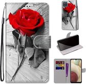 Voor Samsung Galaxy A12 / M12 Gekleurde tekening Cross Texture Horizontale Flip PU lederen tas met houder & kaartsleuven & portemonnee & lanyard (Wood Red Rose)