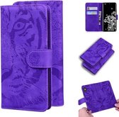 Voor Samsung Galaxy S20 Ultra Tiger Embossing Pattern Horizontale Flip lederen tas met houder & kaartsleuven & portemonnee (paars)