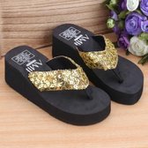 Pailletten slippers met sleehak en slippers, maat: 36 (pailletten goud)