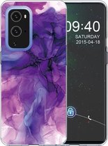 Voor OnePlus 9 Pro schokbestendig TPU beschermhoes met marmerpatroon (abstract paars)
