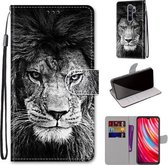 Voor Xiaomi Redmi Note 8 Pro Gekleurde Tekening Cross Textuur Horizontale Flip PU Lederen Case met Houder & Kaartsleuven & Portemonnee & Lanyard (Zwart Wit Leeuwenkop)