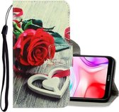 Voor Xiaomi Redmi 8 3D Gekleurde Tekening Horizontale Flip PU Lederen Case met Houder & Kaartsleuven & Portemonnee (Rode Roos)
