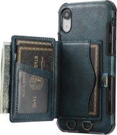 Crazy Horse Texture PU + TPU schokbestendige achterkant met kaartsleuven & houder & portemonnee & crossbody riem voor iPhone X / XS (marineblauw)