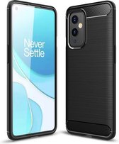 Voor OnePlus 9 TPU Case met geborstelde textuur koolstofvezel (zwart)