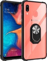 Voor Galaxy A30 schokbestendig transparant TPU + acryl hoesje met ringhouder (zilver zwart)