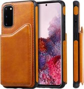 Voor Galaxy S20 kalf textuur horizontaal flip lederen tas met houder & kaartsleuven & frame (bruin)