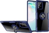 Voor Galaxy A91 schokbestendig transparant TPU + acryl beschermhoes met ringhouder (blauw)