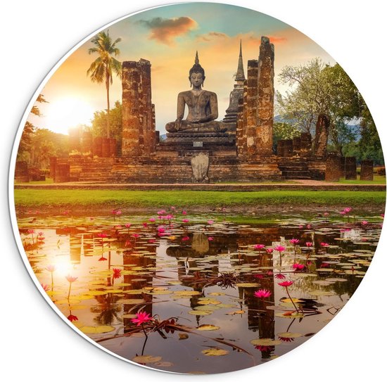 Forex Wandcirkel - Wat Maha That Tempel - Thailand - 20x20cm Foto op Wandcirkel (met ophangsysteem)