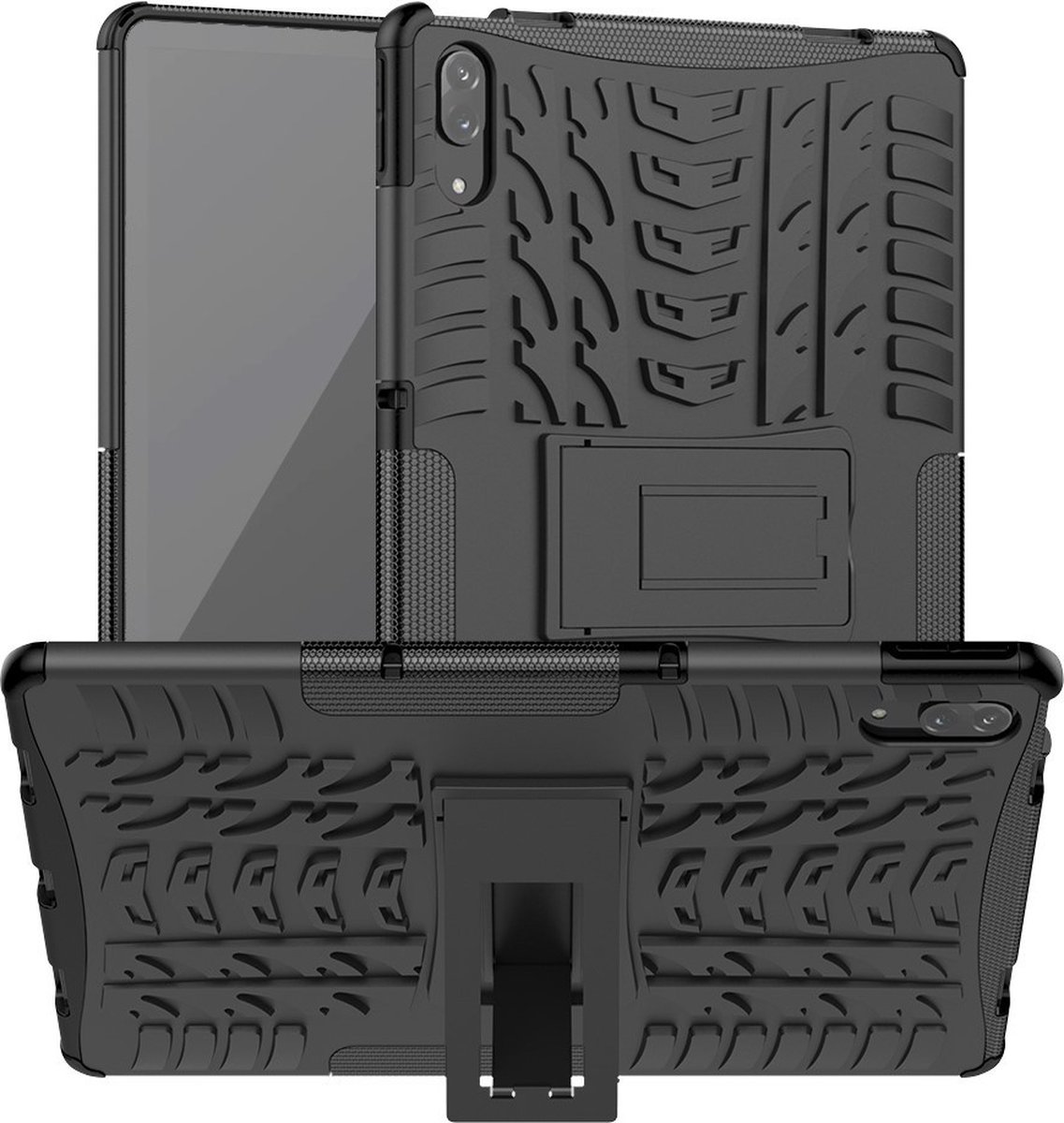 Tablethoes geschikt voor Lenovo Tab P11 Pro Hoesje - Rugged Kickstand Back Cover - Zwart
