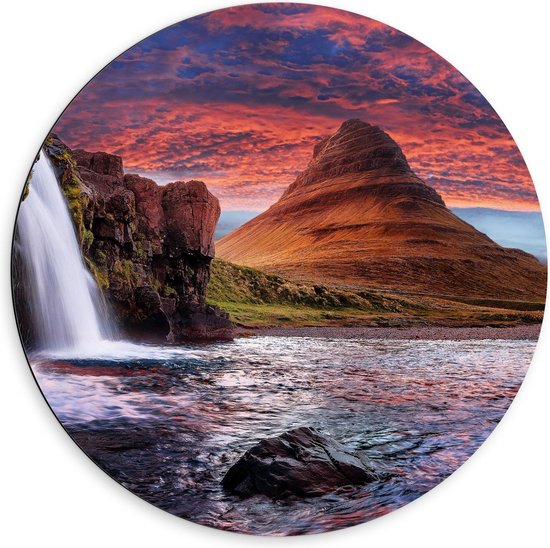 Dibond Wandcirkel - Waterfalls of Iceland - 60x60cm Foto op Aluminium Wandcirkel (met ophangsysteem)