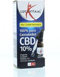 Verpakking met de tekst "100% pure Cannabidiol CBD 10%". Bevat 5 ml.