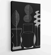 Composition with abstract plants in vases. Hand-drawn raster floral illustration for your modern design. - Moderne schilderijen - Vertical - 1627490254 - 80*60 Vertical