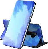 Voor Samsung Galaxy S9 Plus Spanning Aquarel Patroon Huid Voelen Magnetische Horizontale Flip PU Lederen Case met Houder (Blauw)