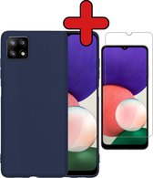 Samsung A22 Hoesje 5G Versie Donker Blauw Siliconen Case Met Screenprotector - Samsung Galaxy A22 Hoes Silicone Cover Met Screenprotector - Donker Blauw