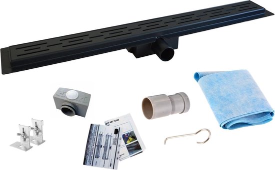 Bride de drain de douche en acier inoxydable Aloni avec siphon amovible 80 cm Noir mat