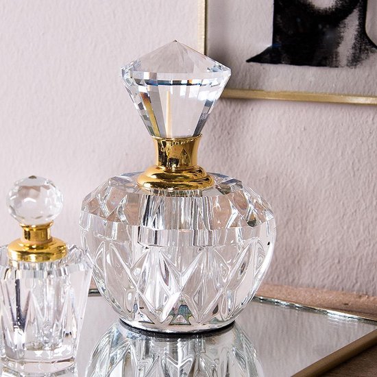 Melady Parfum 4*4*7 cm Transparant Glas Rond Decoratie Flesje Sierflesje Hervulbaar