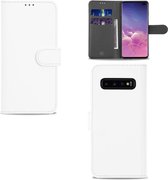Geschikt voor Samsung Galaxy S10 Plus Hoesje Wit met Pasjeshouder