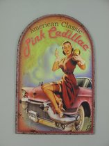 Metalen wandbord - Pink Cadillac - Vintage wanddecoratie - 50 cm hoog