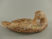 Polyresin schaal - Beeld Eend Houtkleurig - Decoratieve schaal - 17 cm hoog