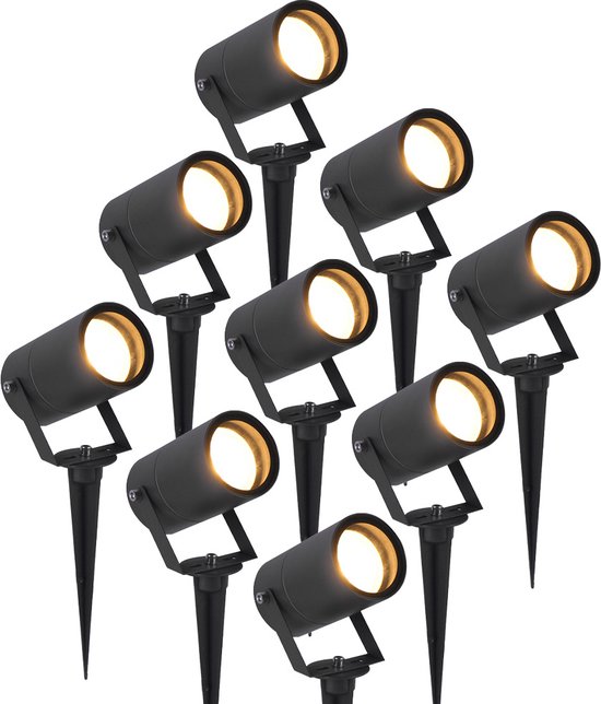 HOFTRONIC 9x HOFTRONIC Spikey - Tuinspot voor buiten - LED - Zwart - 2700K Warm wit - Waterdicht - 5 Watt - 400 Lumen - Voor het uitlichten van planten/struiken en bomen