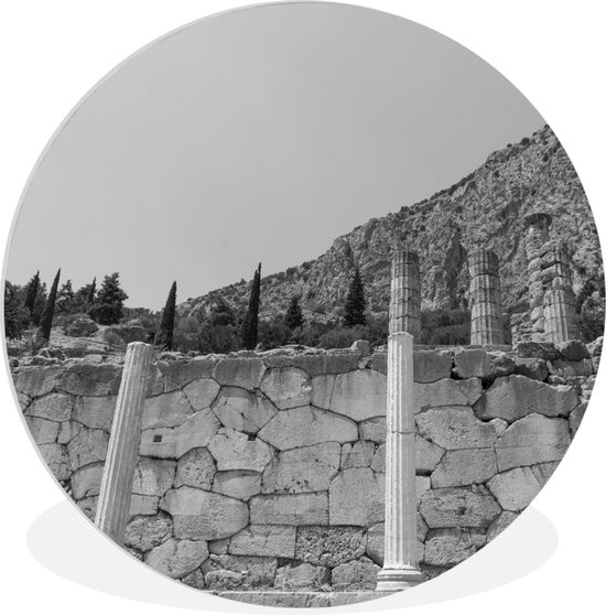 Cercle mural Apollo Temple Delhi- Sculpture Zwart et blanc deux piliers dans les ruines du temple Apollon - ⌀ 90 cm -