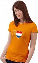 Verhaak T-shirt I Love Holland Dames Katoen Oranje Maat M