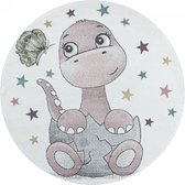 Vrolijk kinderkamer vloerkleed Funny - Dino - roze - rond - O 120 cm