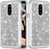 Glitter poeder contrast huid schokbestendig siliconen + pc beschermhoes voor lg stylo 5 (grijs)