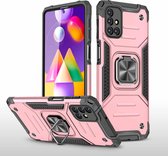 Voor Samsung Galaxy M31s magnetisch pantser schokbestendig TPU + pc-hoesje met metalen ringhouder (roségoud)