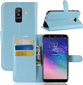 Voor Galaxy A6 + 2018 Litchi Texture Horizontale Flip Leren Case met Houder & Kaartsleuven & Portemonnee (Blauw)