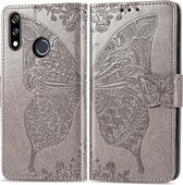 Butterfly Love Flowers reliÃ«f horizontale flip lederen case voor LG W10 met houder & kaartsleuven & portemonnee & lanyard (grijs)