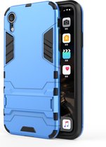 PC + TPU schokbestendig beschermhoes met houder voor iPhone XR (blauw)