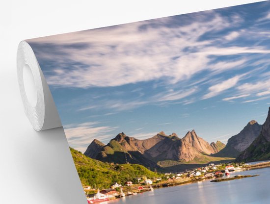 Papier peint - Papier peint Papier peint photo Village au bord d'un lac de montagne - Largeur 330 cm x hauteur 220 cm