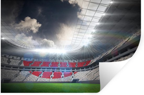 Muurstickers - Sticker Folie - Een illustratie van een voetbalstadion onder de wolken - 120x80 cm - Plakfolie - Muurstickers Kinderkamer - Zelfklevend Behang - Zelfklevend behangpapier - Stickerfolie