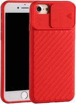 Voor iPhone SE 2020 Sliding Camera Cover Design Twill Anti-Slip TPU Case (rood)