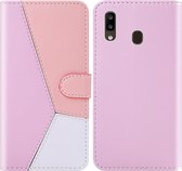 Voor Galaxy A30 Tricolor stiksels Horizontaal Flip TPU + PU lederen tas met houder & kaartsleuven & portemonnee (roze)