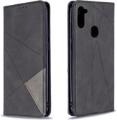 Voor Galaxy A11 Rhombus Texture Horizontal Flip Magnetische lederen tas met houder & kaartsleuven & portemonnee (zwart)