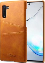 Suteni Calf Texture Back Cover beschermhoes met kaartsleuven voor Galaxy Note 10 (kaki)