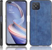 Voor Oppo A92s Schokbestendig Naaien Koe Patroon Skin PC + PU + TPU Case (Blauw)