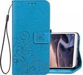 Lucky Clover geperste bloemenpatroon lederen tas voor Xiaomi Mi Max 3, met houder en kaartsleuven & portemonnee en draagriem (blauw)
