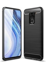 Voor Xiaomi Redmi Note 9 Brushed Texture Carbon TPU Case (Zwart)